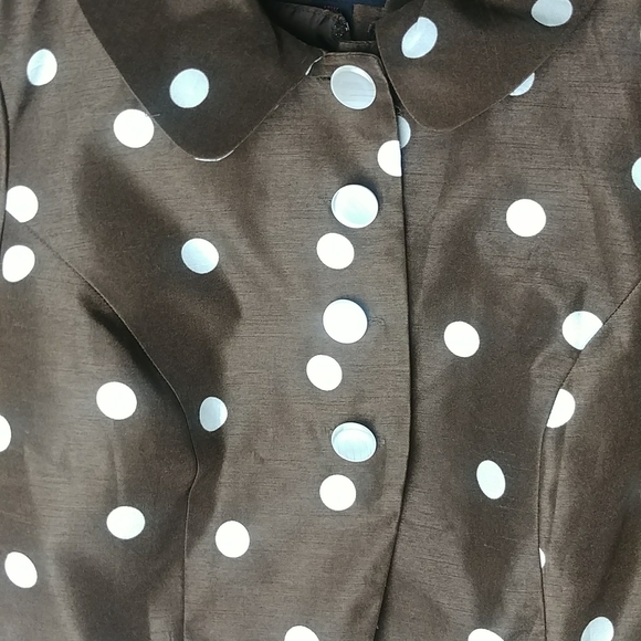 Signature By Ronnie Bee Brown And White Polka Dot Dress With Smocked Jacket - Picture 9 of 13